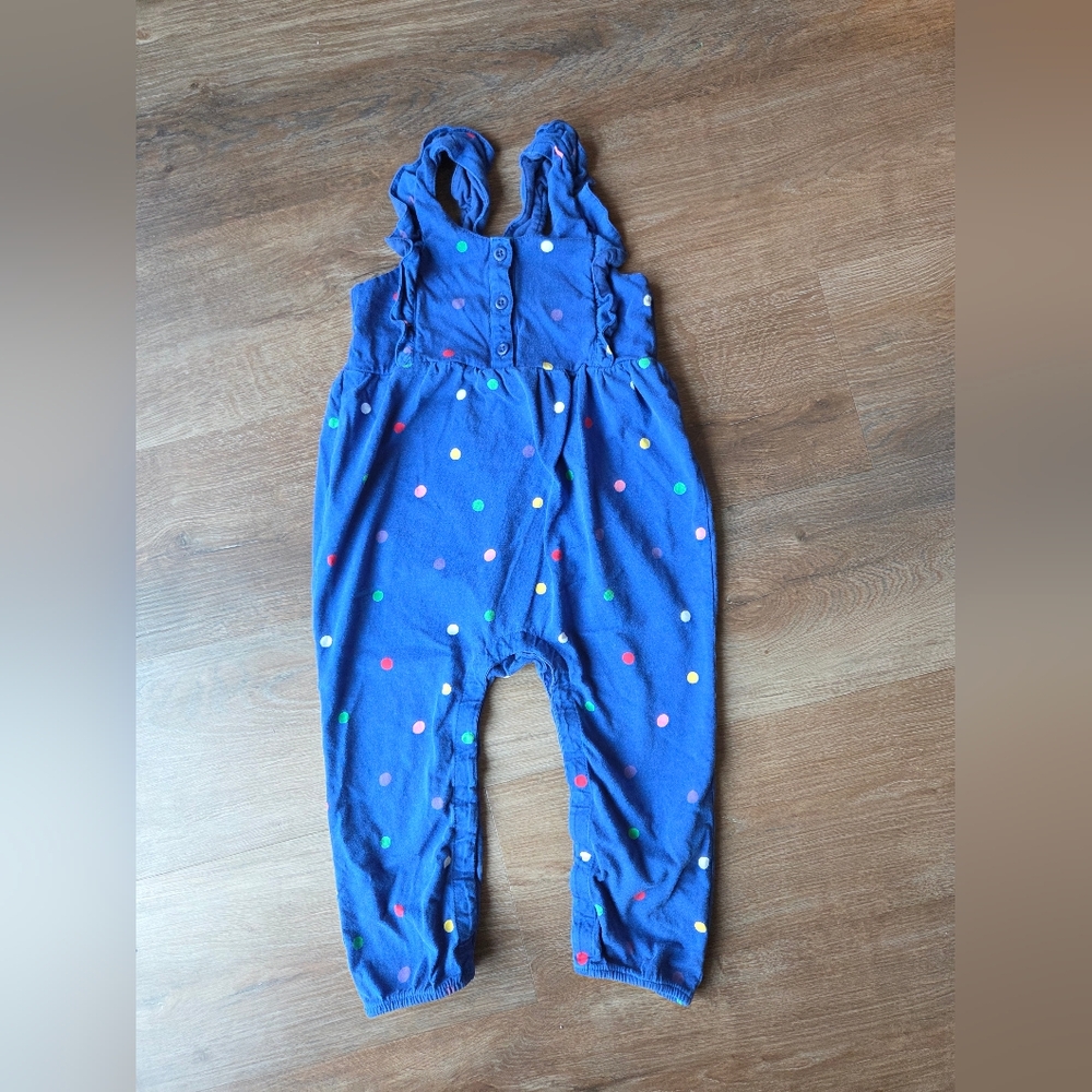 Hanna Andersson Overall Romper Blue Polka Dots Ruffle Strap Girls size 90 - Picture 2 of 8